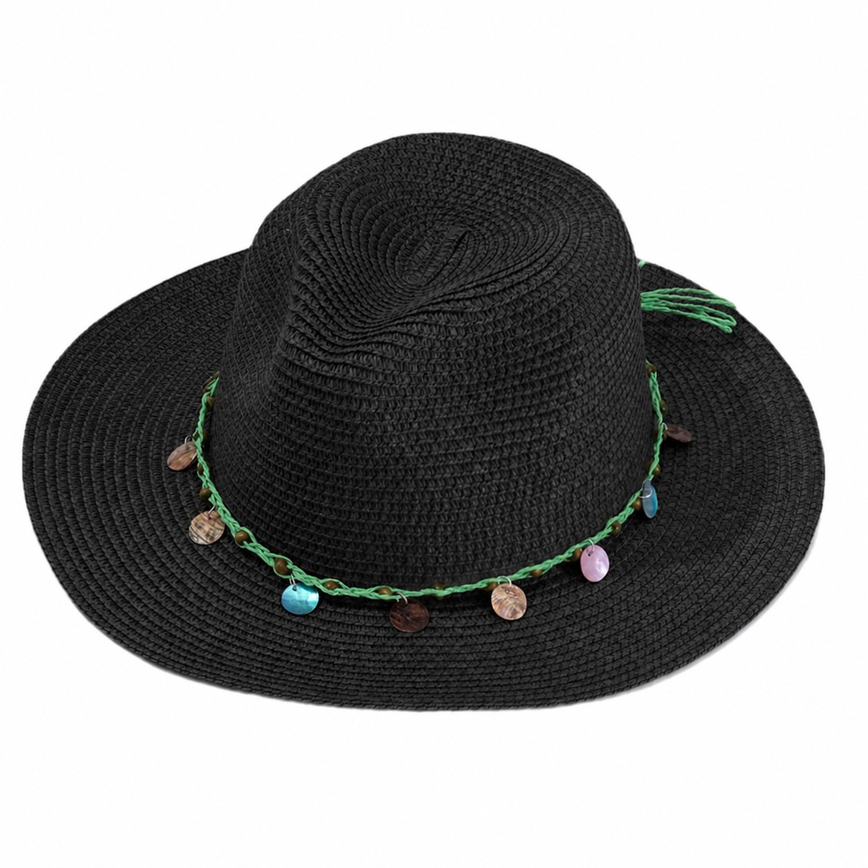 Stone Band Straw Sun Hat — Black