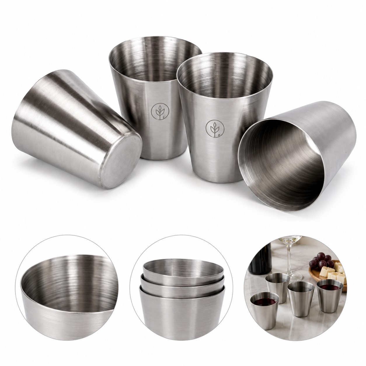 Four Piece Stainless Steel Shot Cup Set