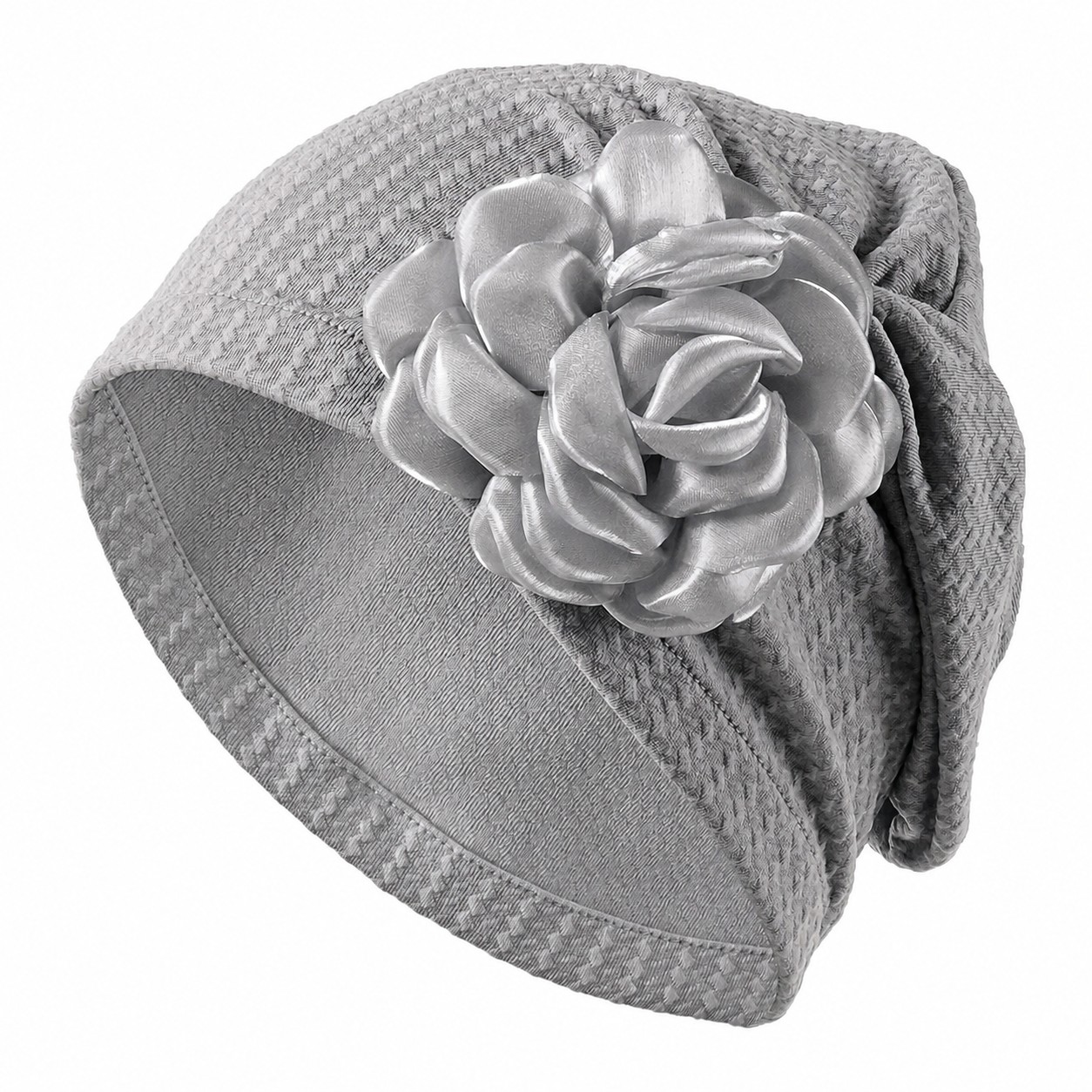 Polyester Floral Side Turban Hat — Gray