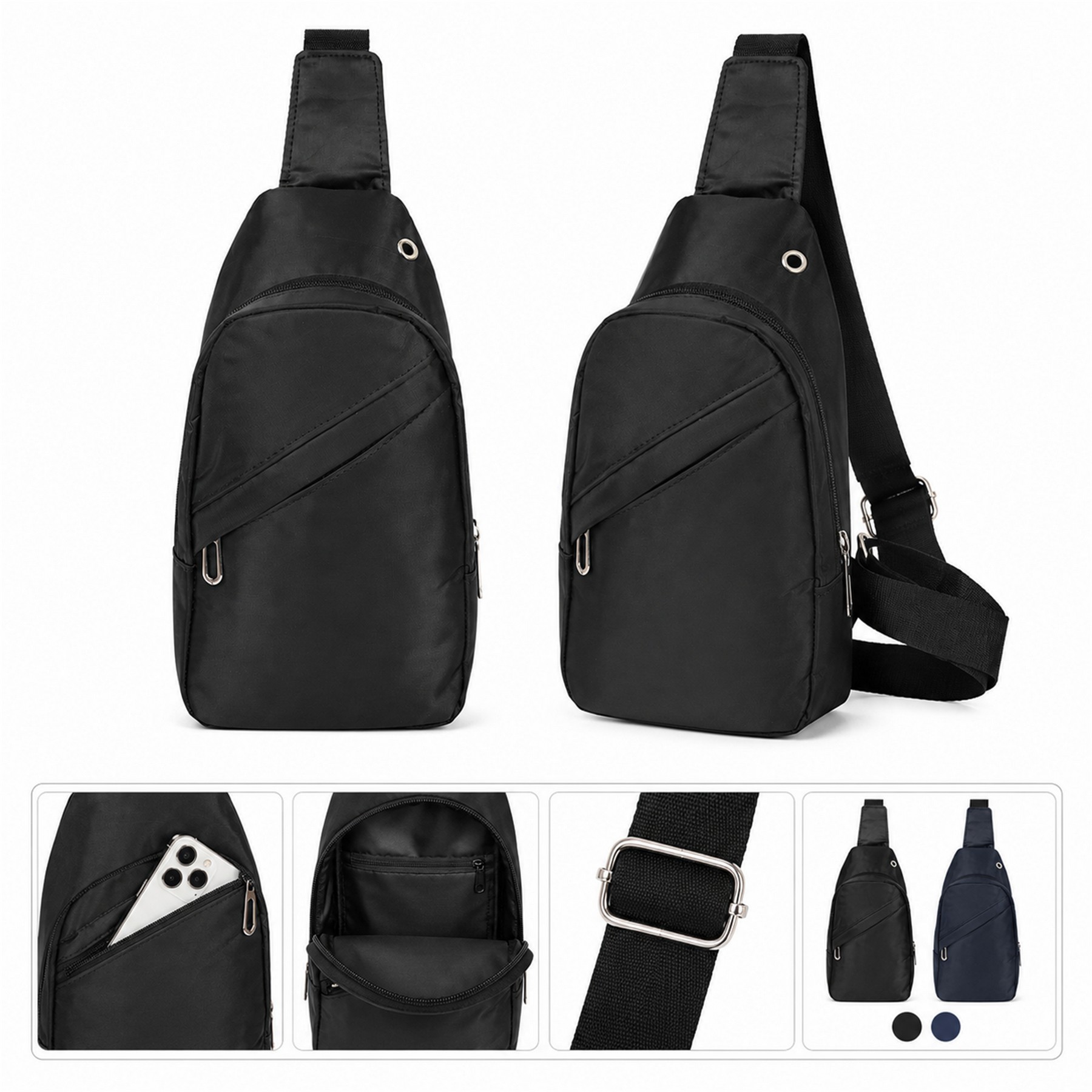 Crossbody Sling Bag With Zippered Pockets