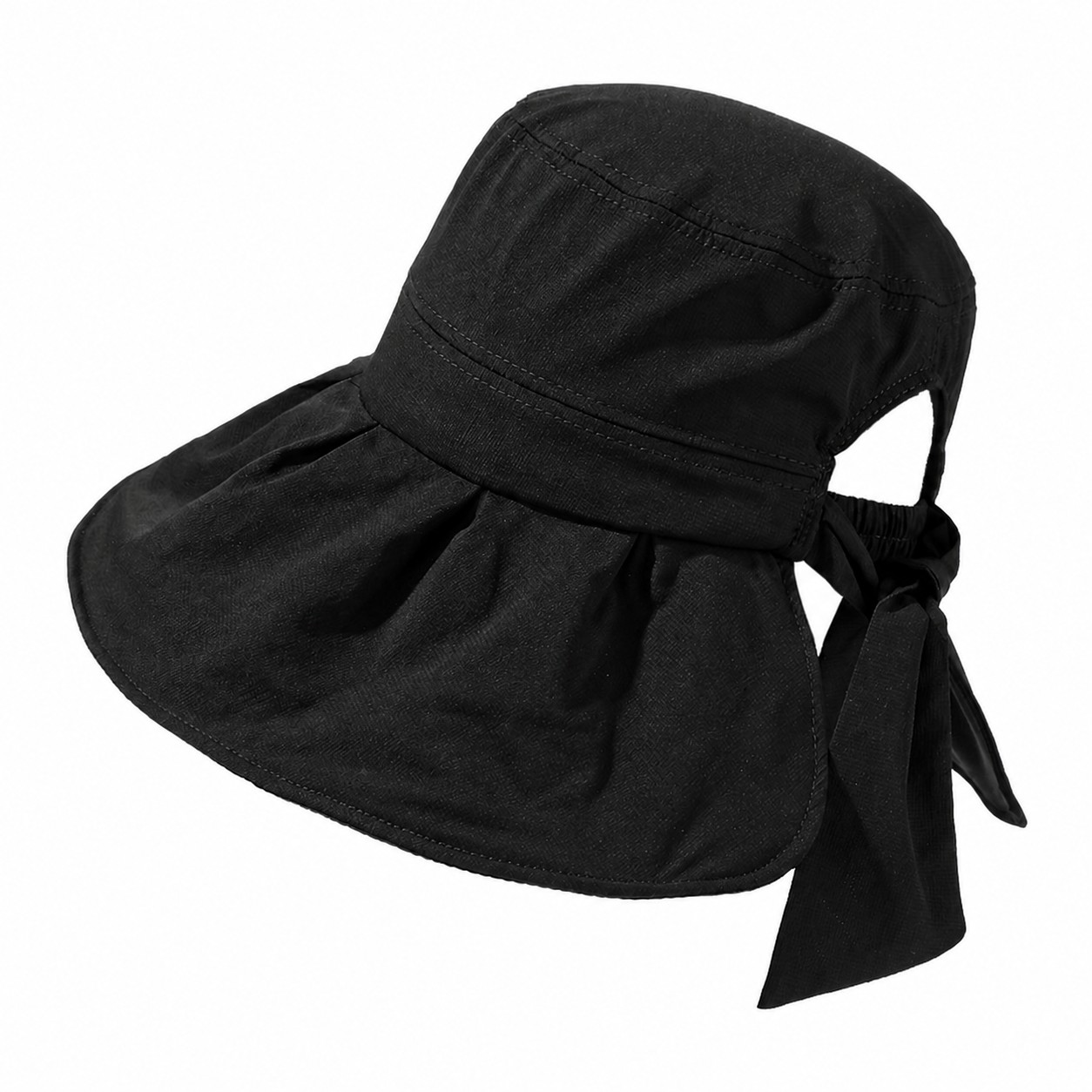 Polyester Tie Back Sun Hat — Black
