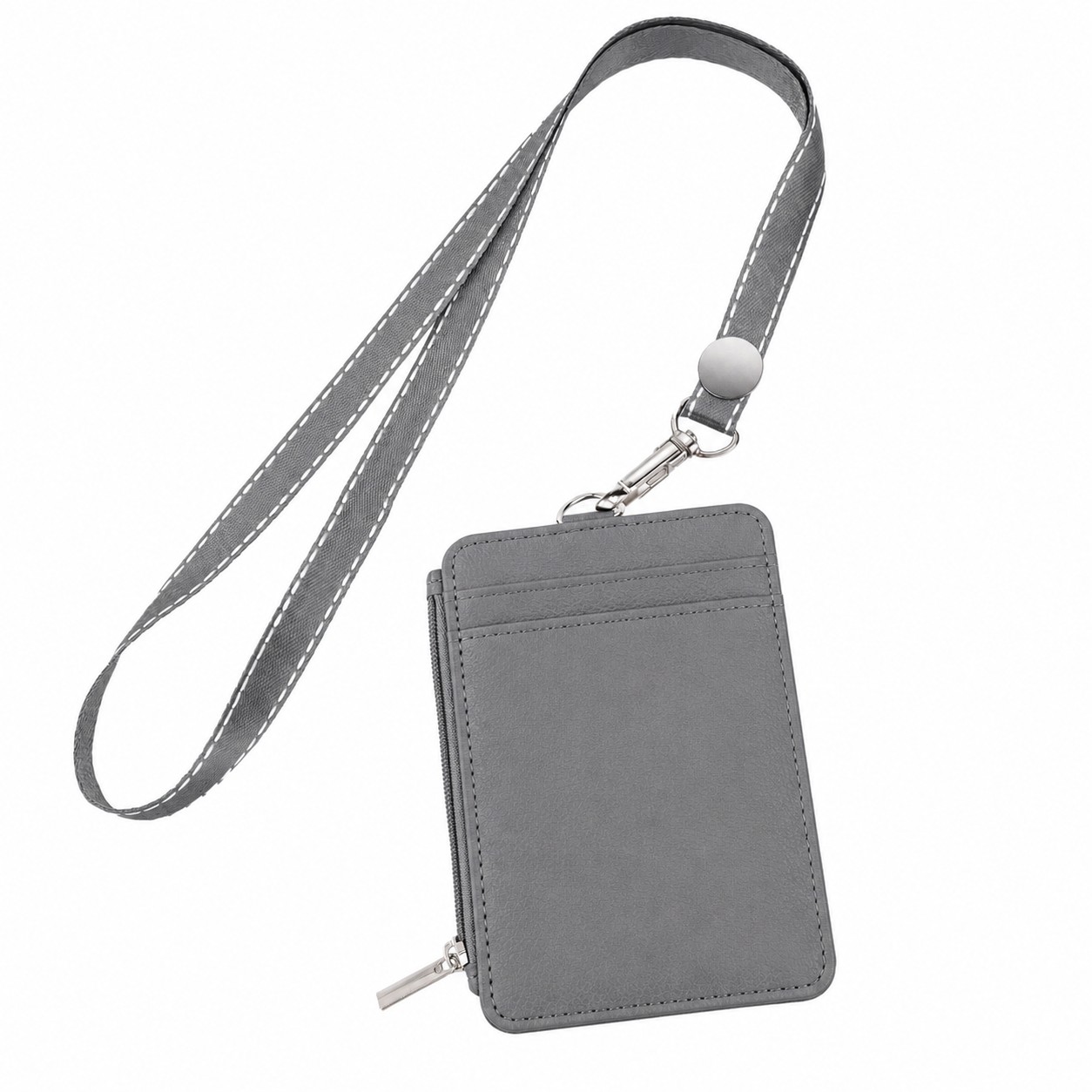 Zippered PU Leather Lanyard Card Holder