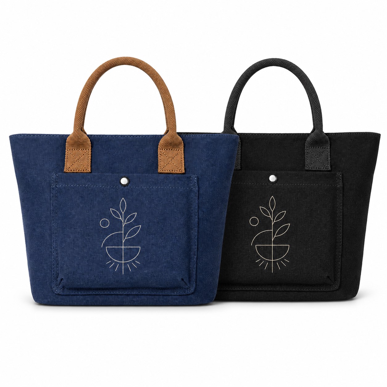 Canvas Handbag Tote With Snap Front Pocket