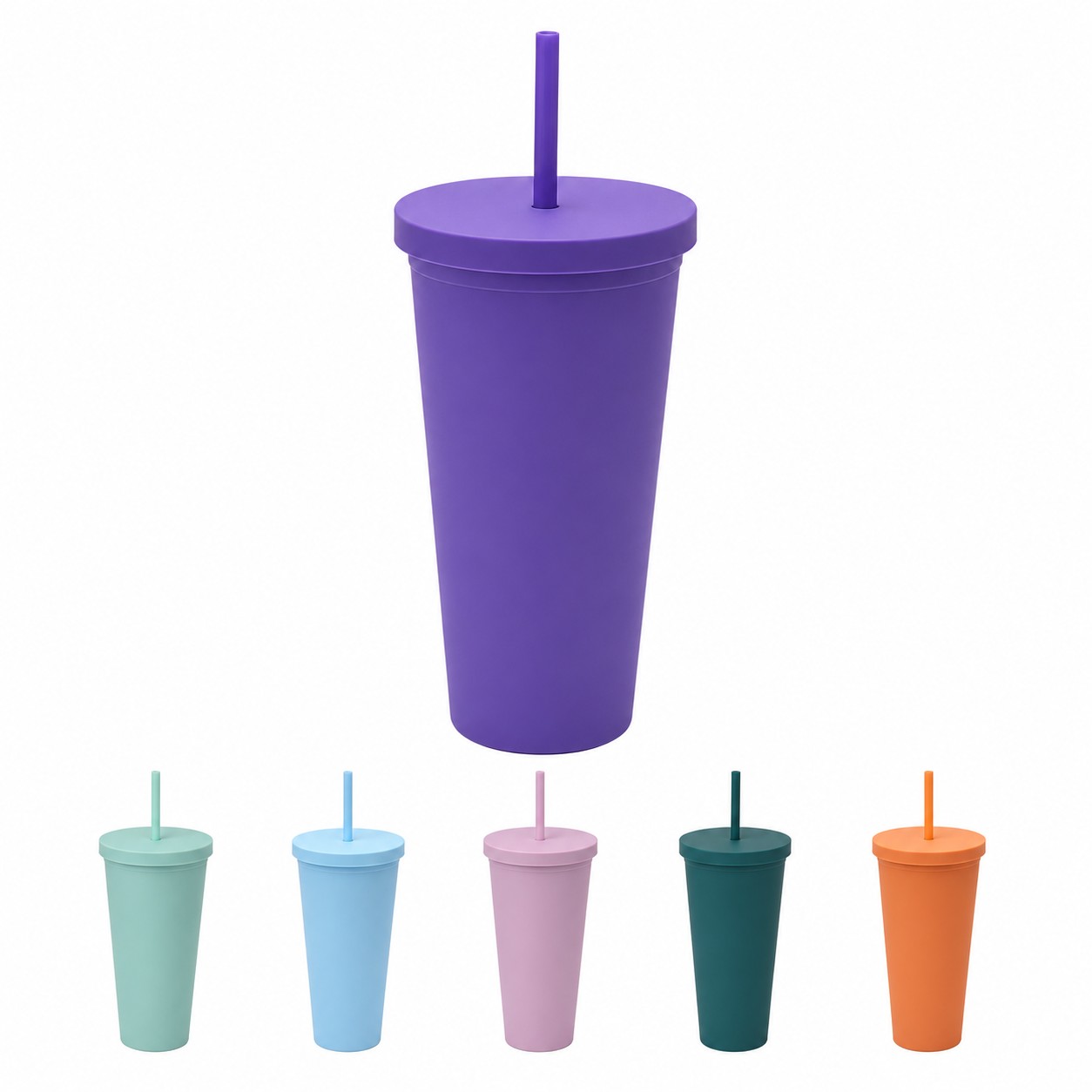 Double Wall Plastic Straw Tumbler