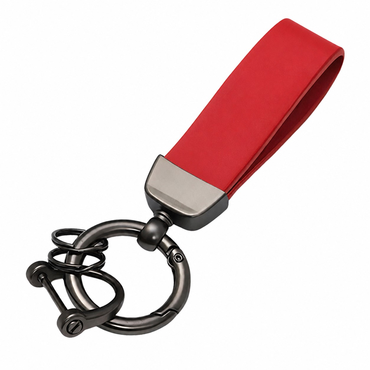Leather Flag Loop Keychain — Red