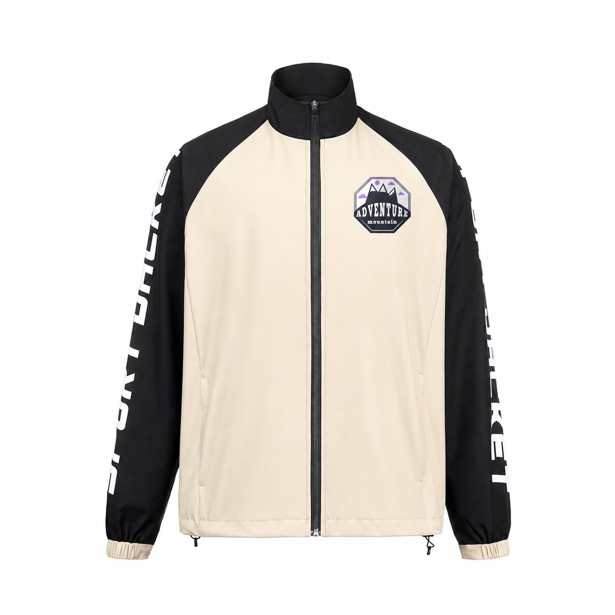 Lightweight Polyester Full-Zip Track Jacket — Natural Beige