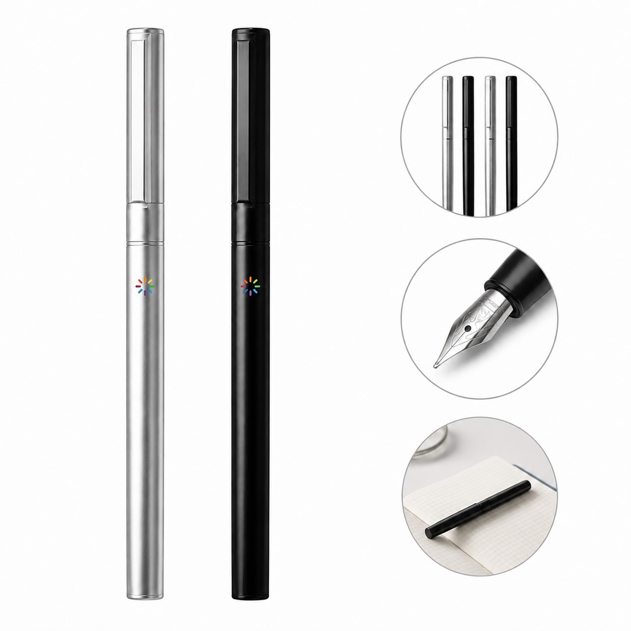 Brushed Steel Dual Ink Fountain Pen