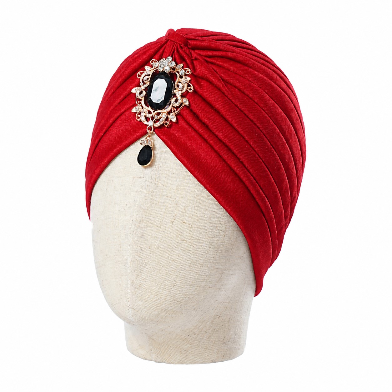 Jeweled Polyester Turban Head Wrap — Red
