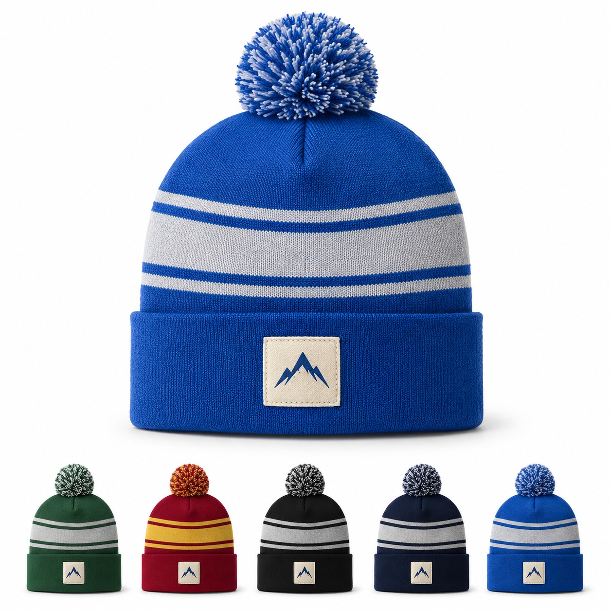Acrylic Stripe Pom Beanie Hat