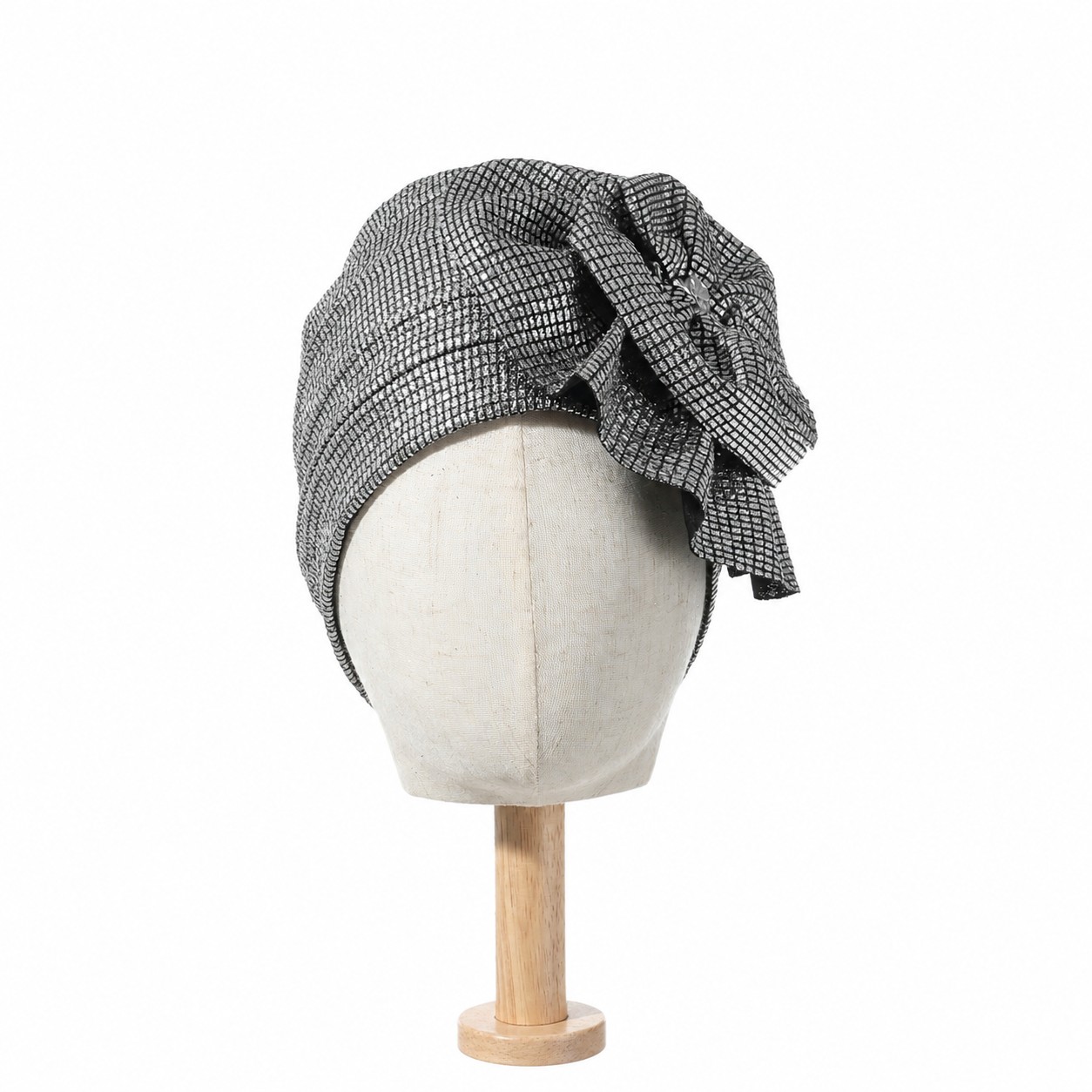 Fishnet Rhinestone Turban Headwrap Hat — Gray