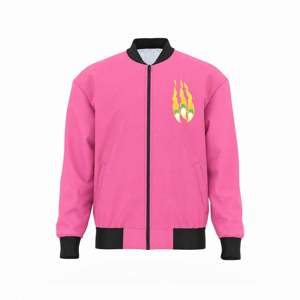 Polyester Smooth Surface Bomber Jacket — Pink