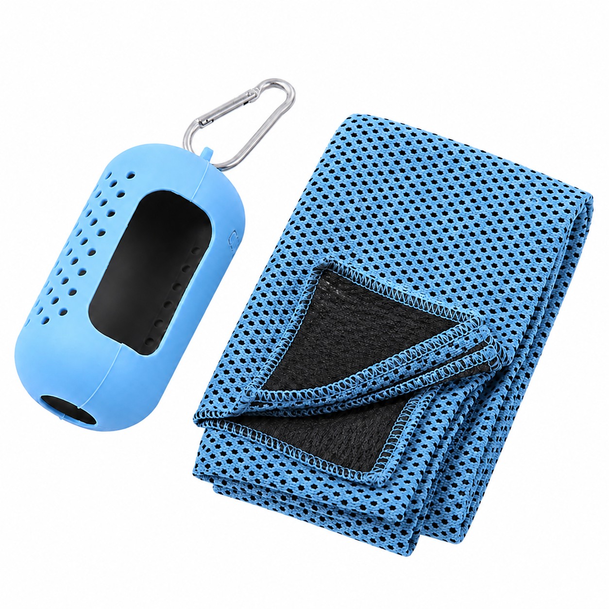 Cooling Towel Set With Silicone Case — Light Blue
