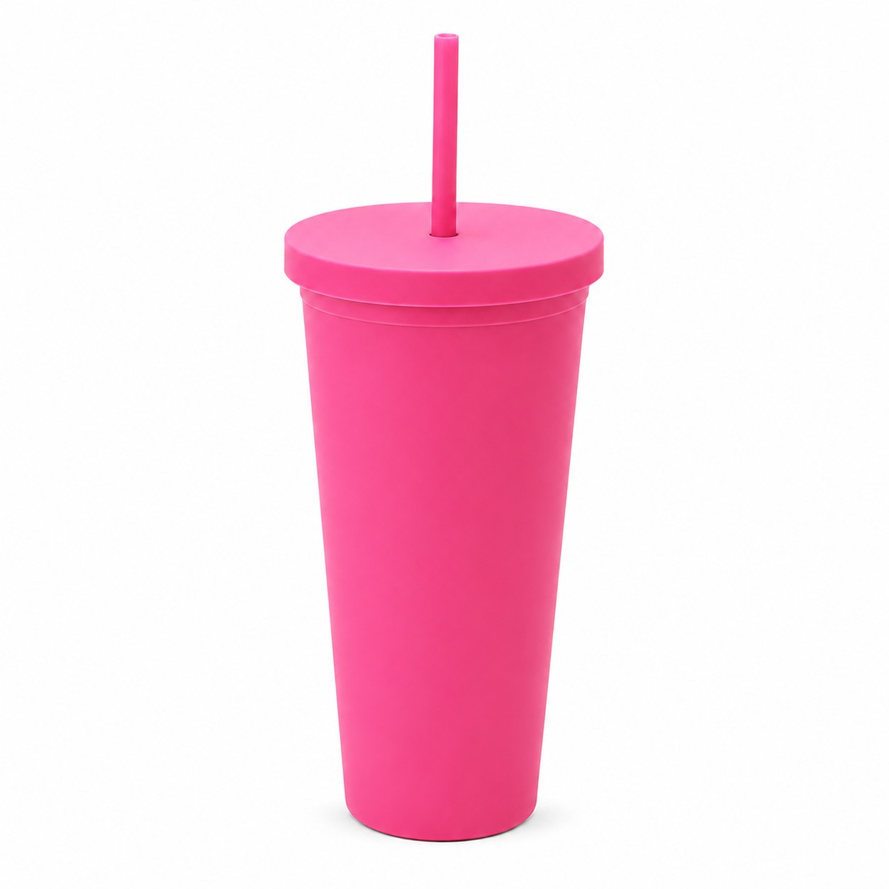Double Wall Plastic Straw Tumbler — Pink