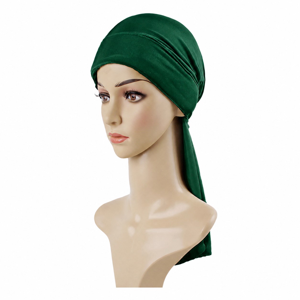 Polyester Drawstring Hair Turban — Dark Green