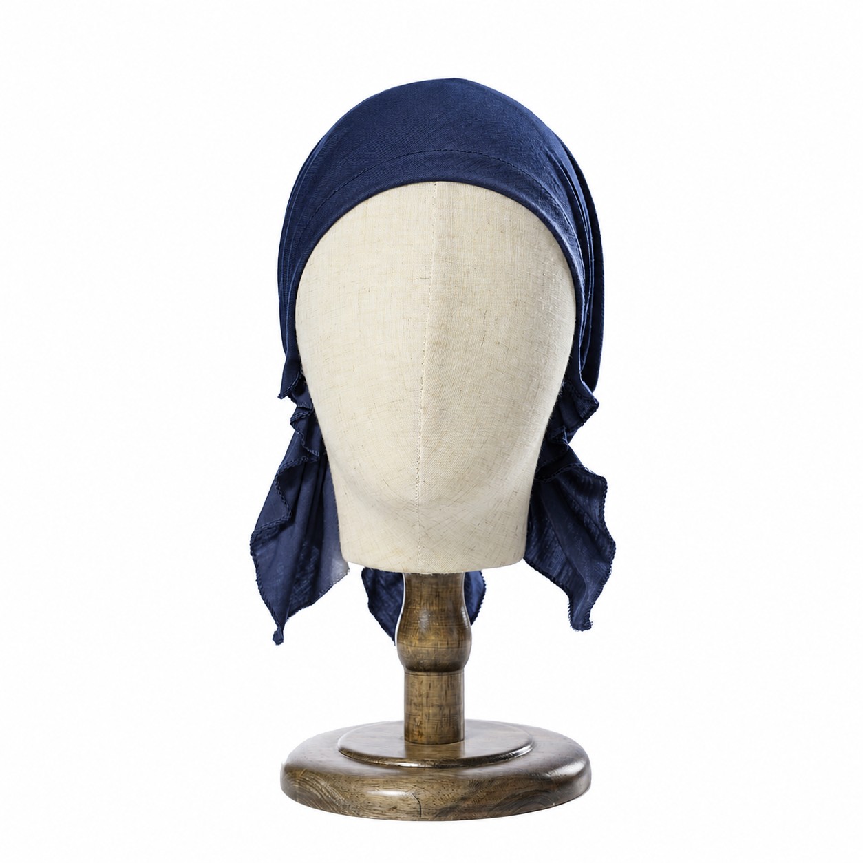 Cotton Elastic Turban Headscarf Cap — Navy Blue