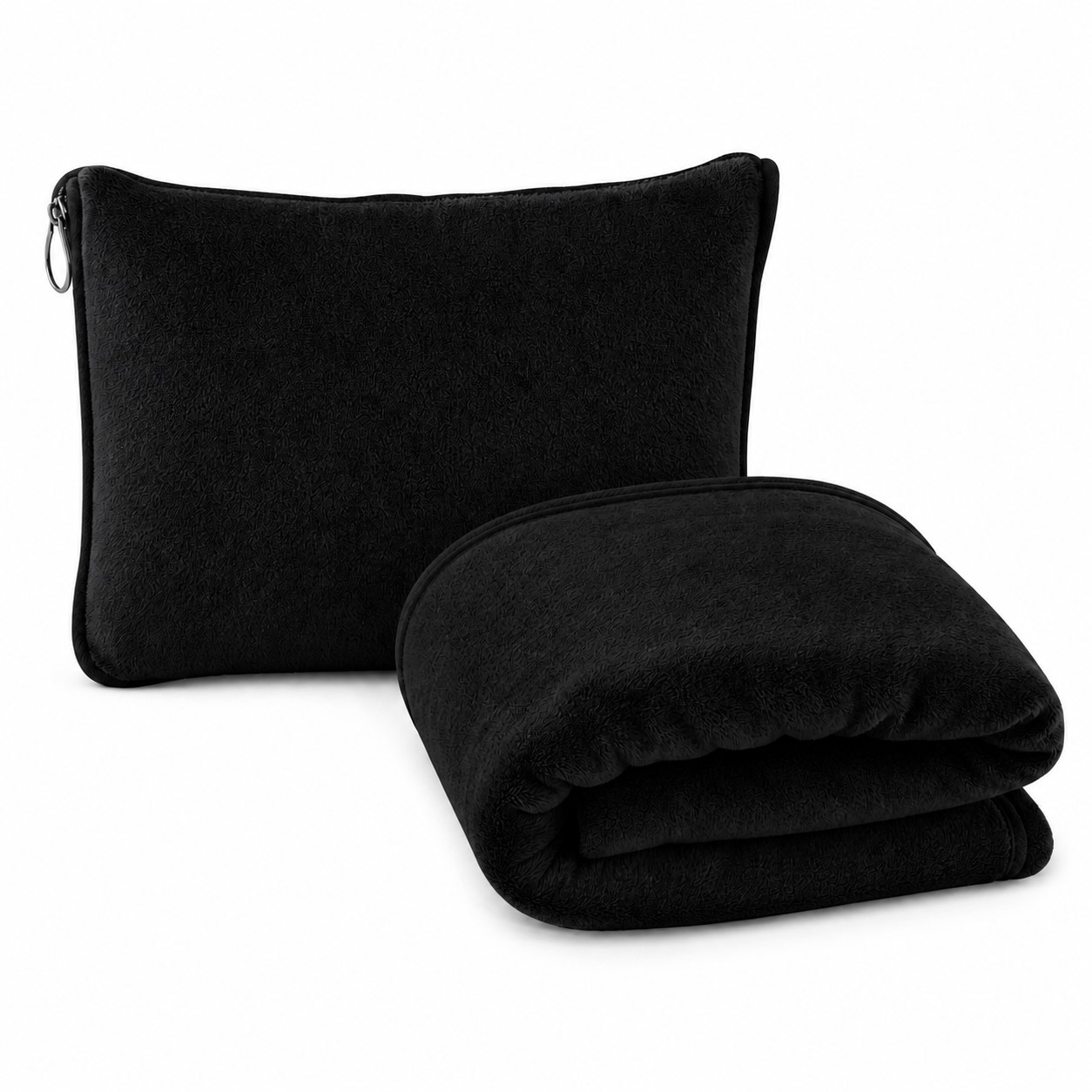 Fleece Travel Blanket Pouch Set — Black