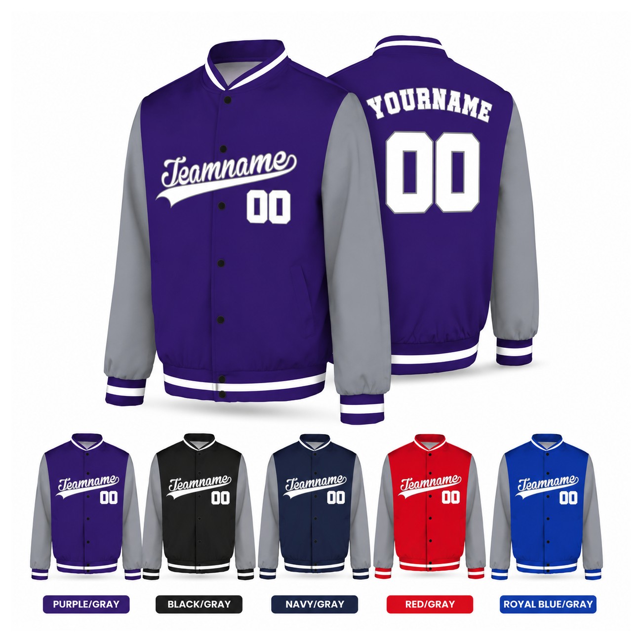 Button-Front Polyester-Spandex Varsity Jacket