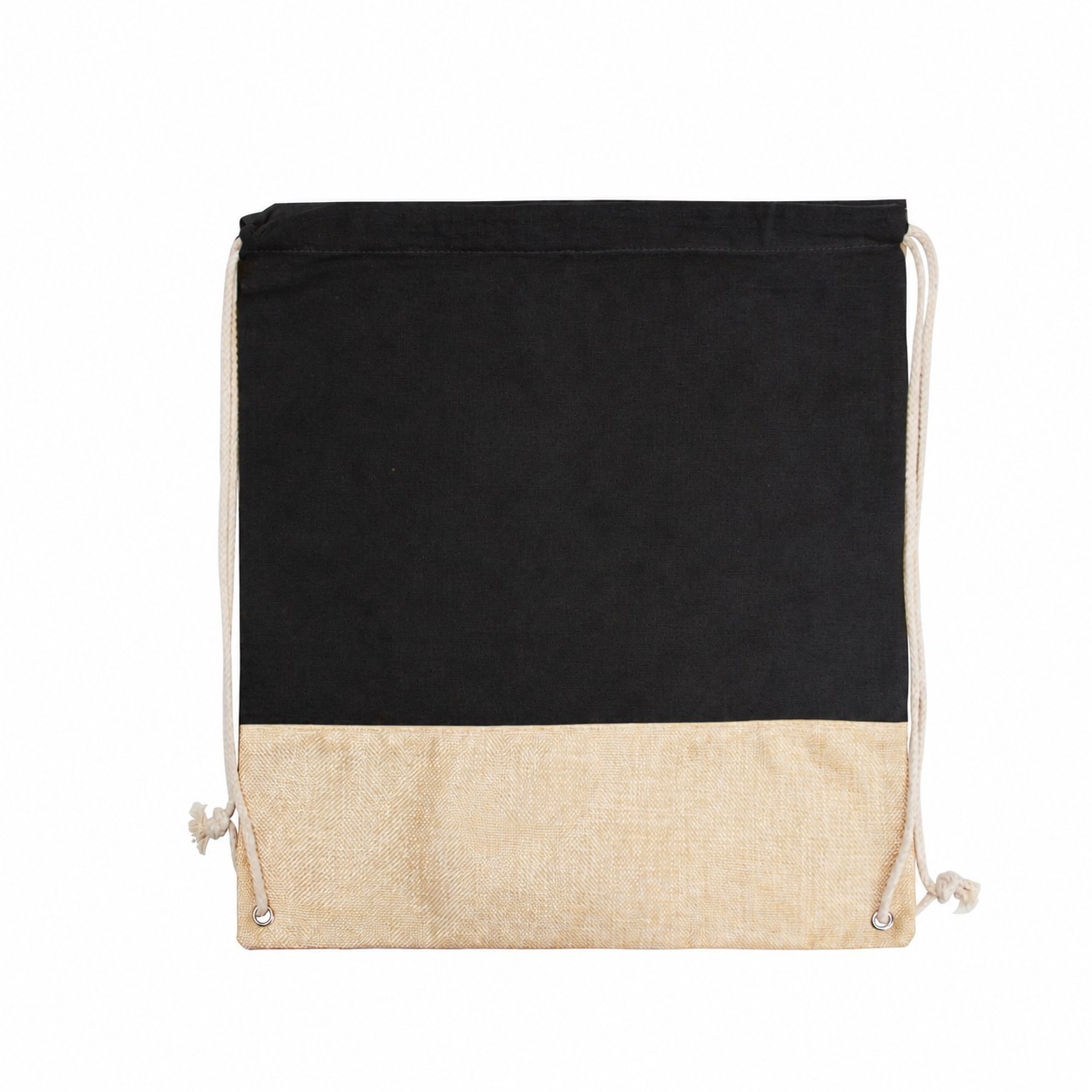 Cotton Metal Grommets Drawstring Bag — Black