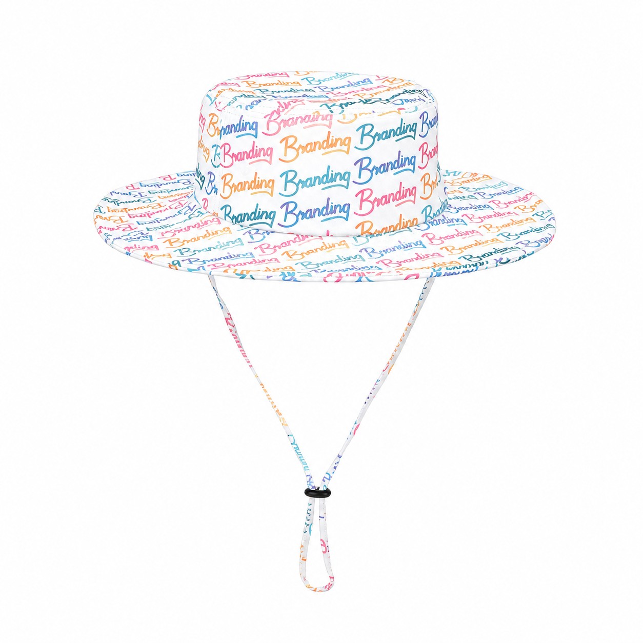 Wide-Brim Polyester Bucket Hat — White