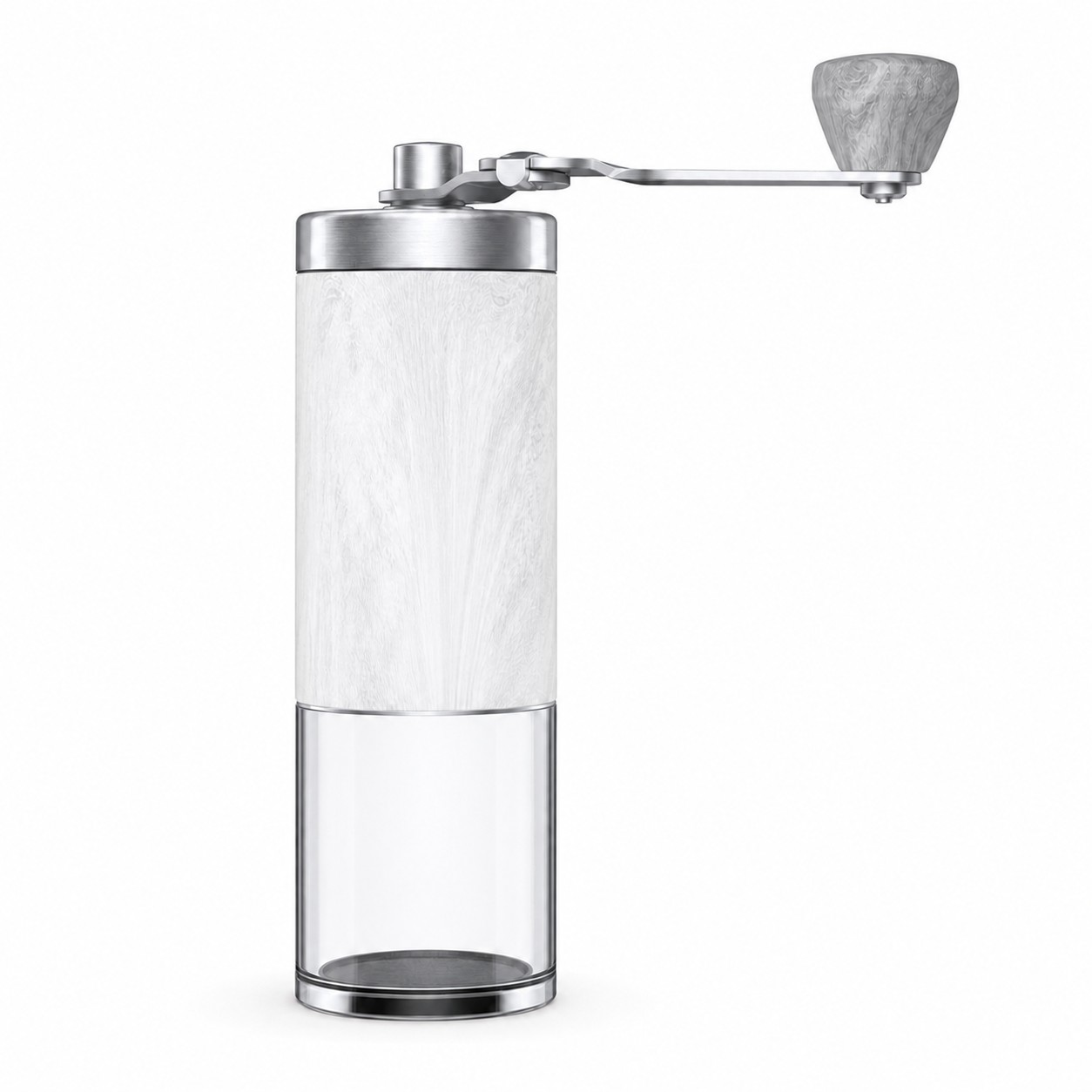 Manual Coffee Grinder With Wood Grain Body — White/Gray