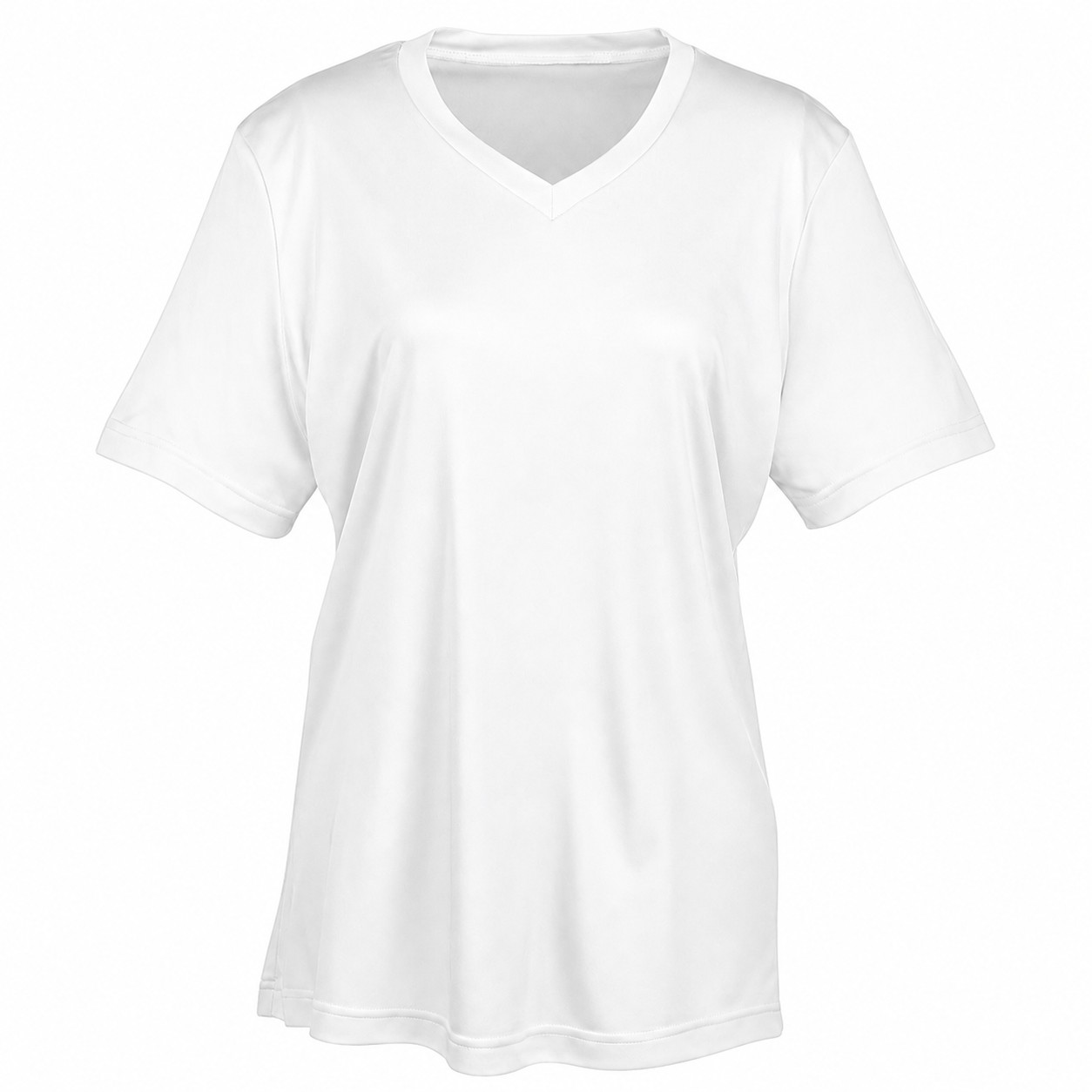 Ladies Polyester V Neck Shirt — White