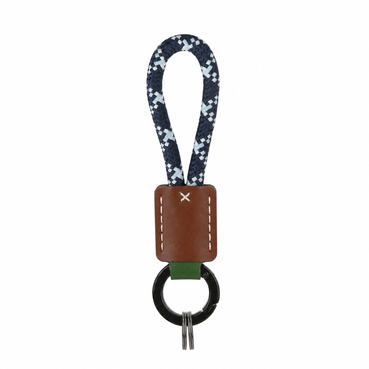 Braided Rope Leather Keychain — Brown/Green