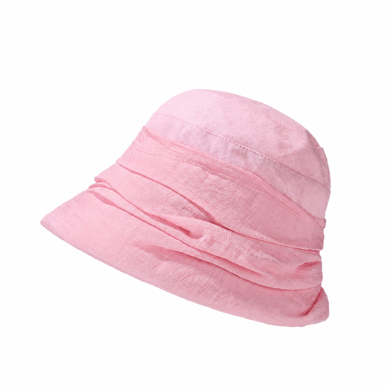Pleated Polyester Cotton Bucket Hat — Pink