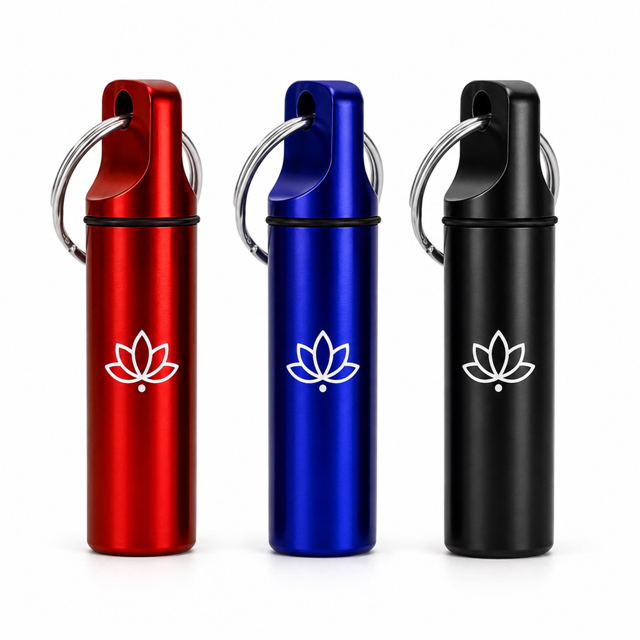 Cylindrical Aluminum Pill Case With Keyring