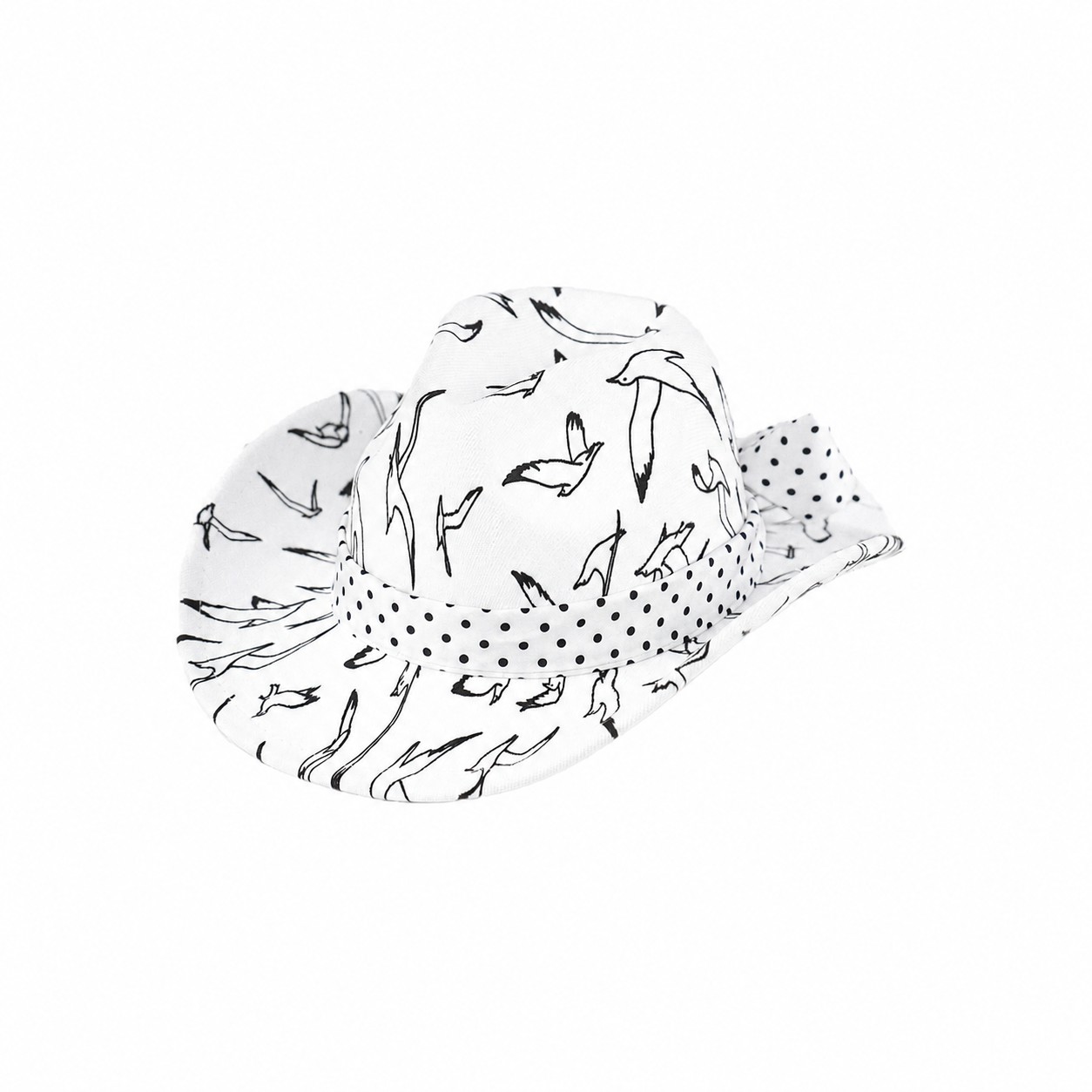 Bird Print Wide Brim Fedora Hat — White