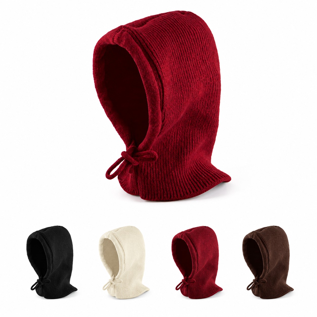 Wool Blend Tie Front Hooded Beanie