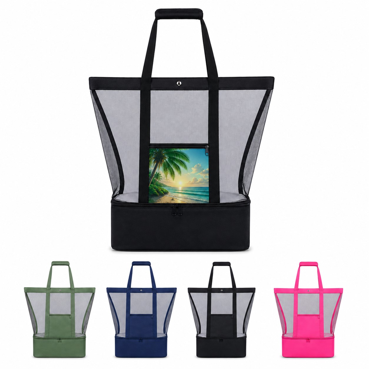 Insulated Mesh Beach Tote With Cooler Base