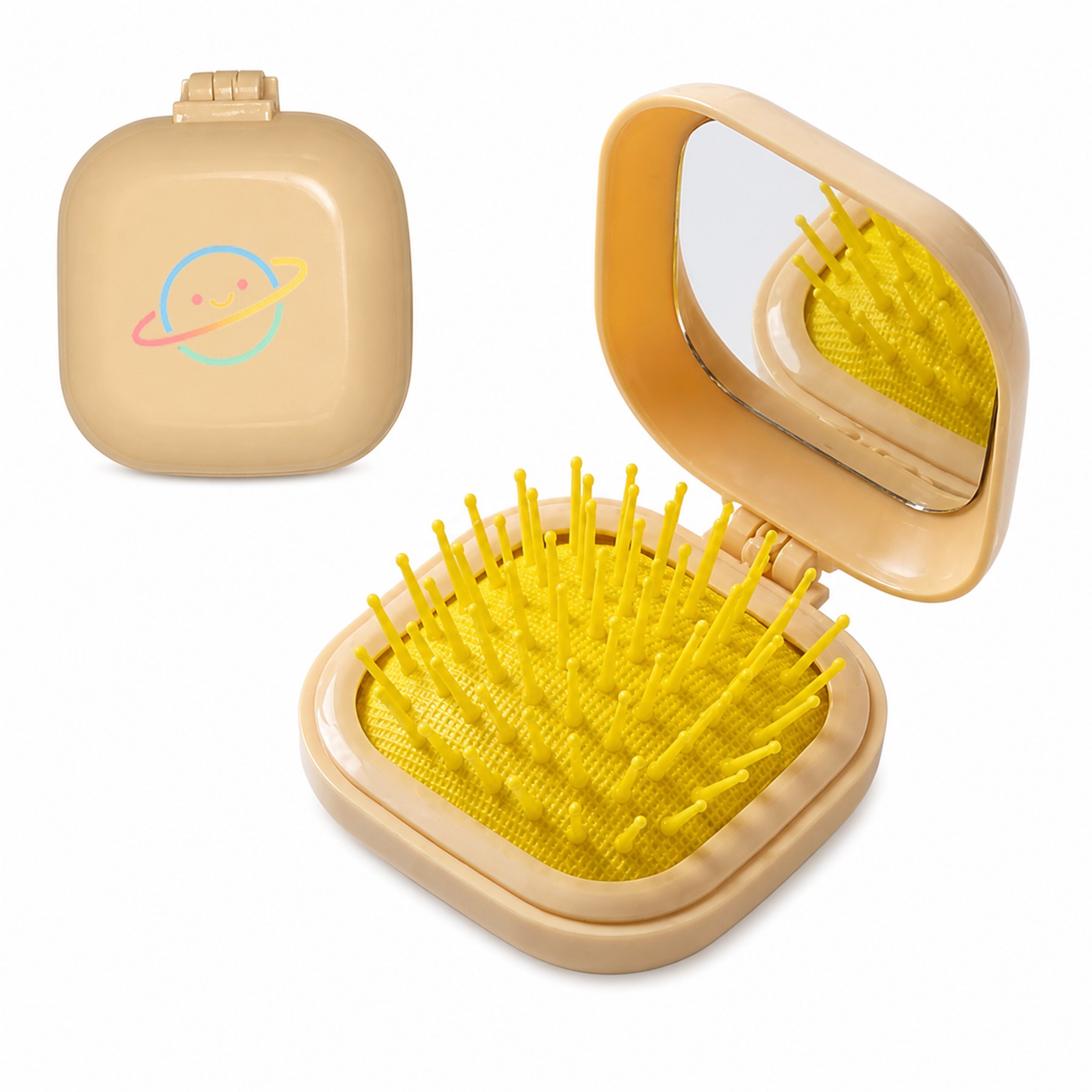 Mini Folding Hair Brush With Mirror