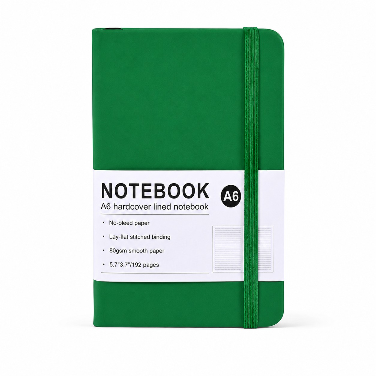PU Leather Journal With Elastic Closure — Green