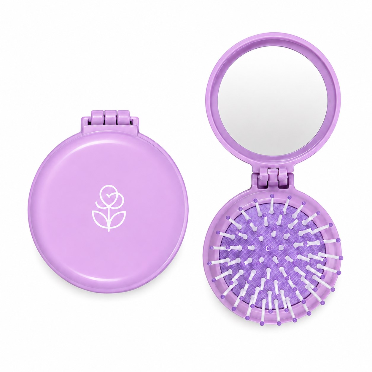 Foldable Hair Brush With Round Mirror