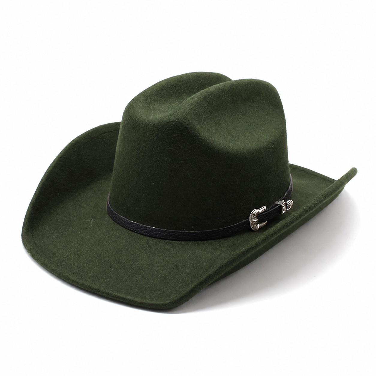 Polyester Band Trim Cowboy Hat — Army Green