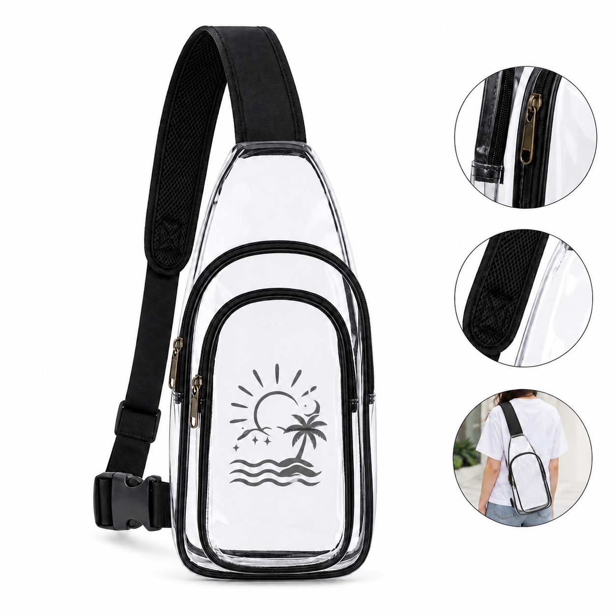 Clear PVC Zippered Crossbody Sling Bag
