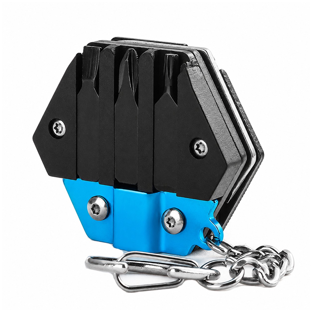 Stainless Hex Multi Tool Keychain — Cyan Blue