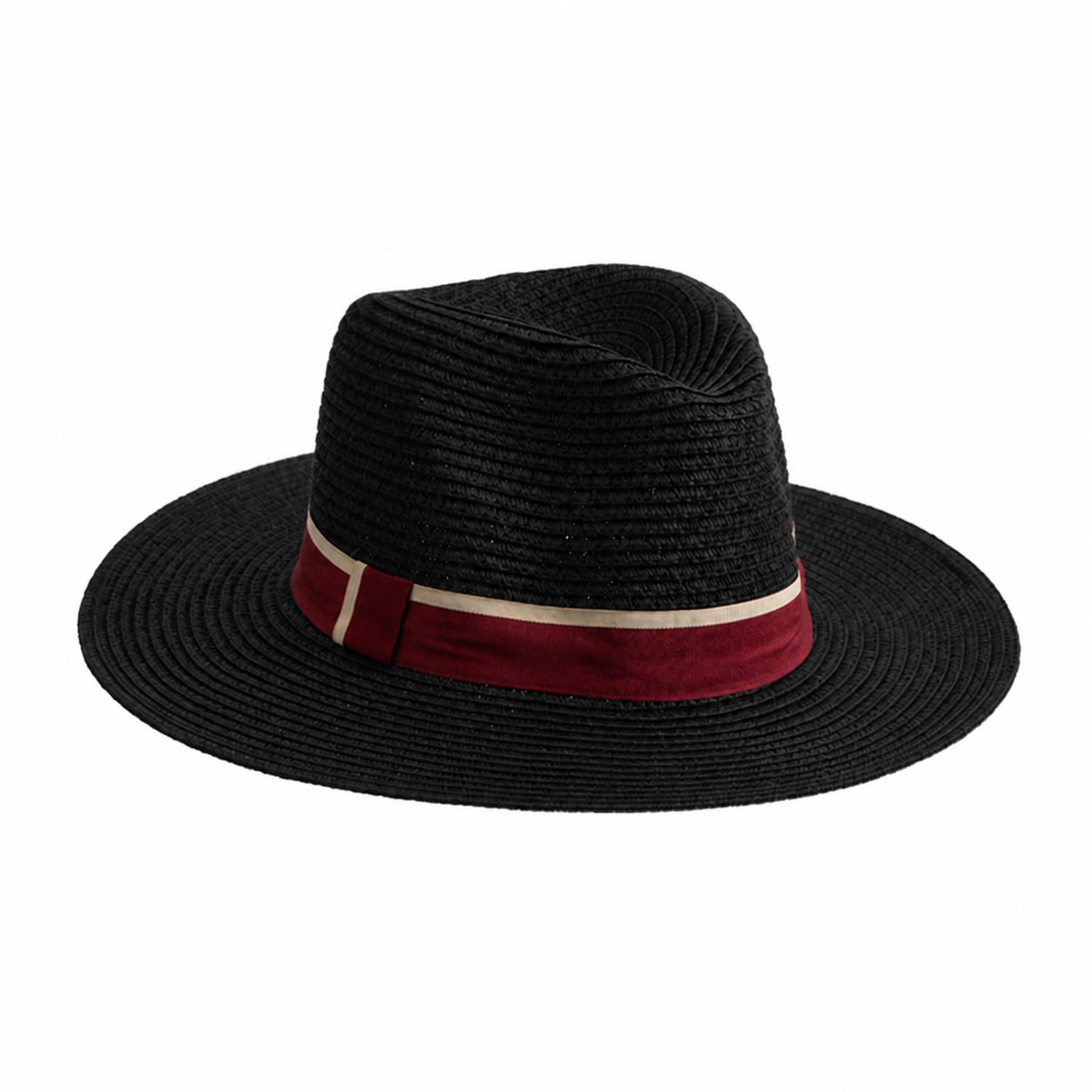 Ribbon Band Straw Fedora Hat — Black