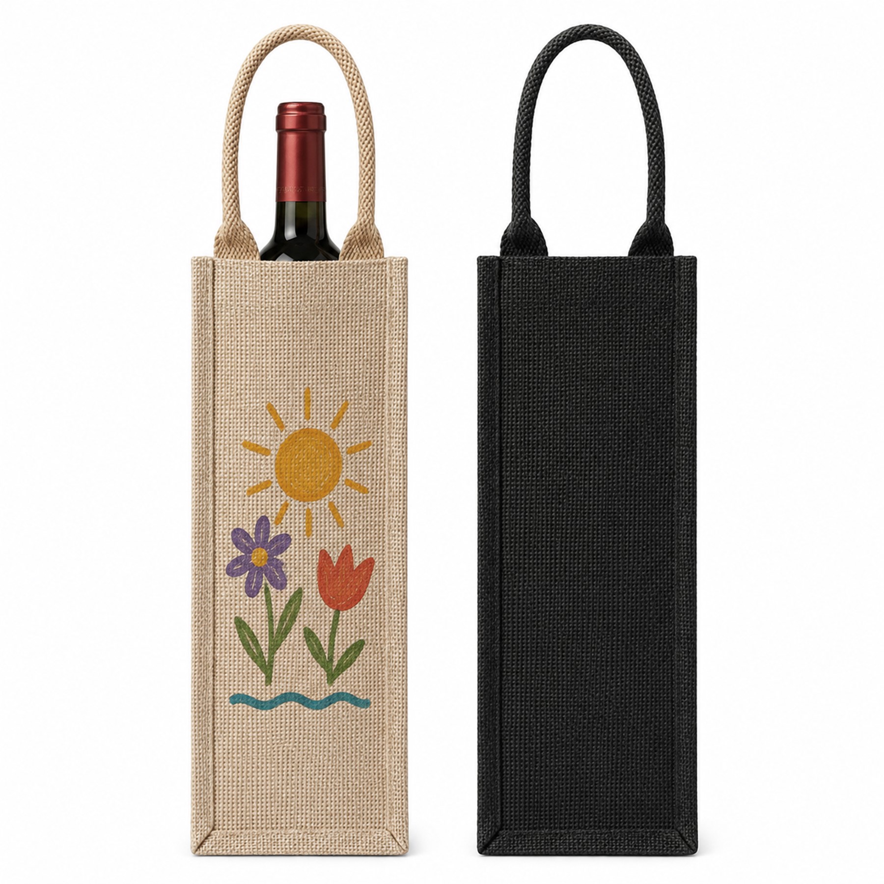 Linen Handled Single Bottle Wine Bag