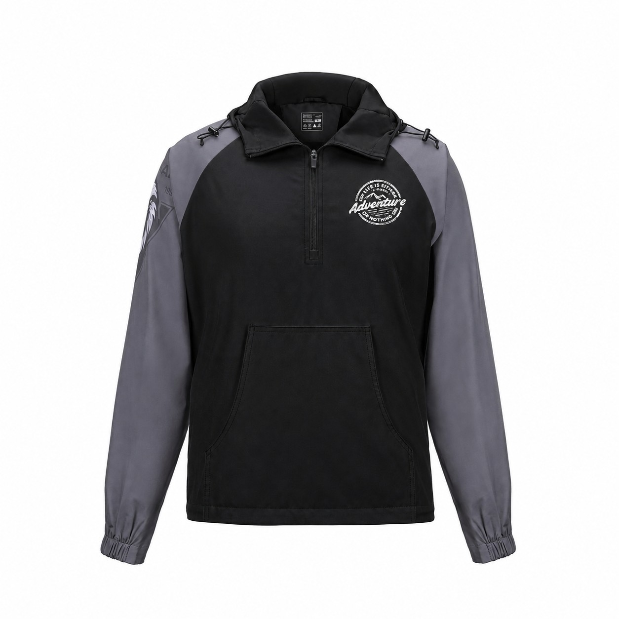 Polyester Quarter-Zip Hooded Jacket — Black