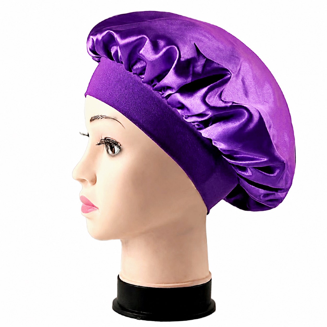 Satin Wide Band Sleep Bonnet — Violet Purple
