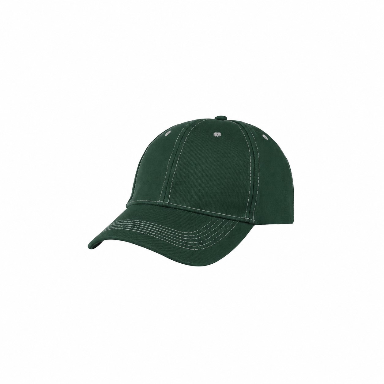Pre-Curved Cotton Visor Structured Cap — Forest Green