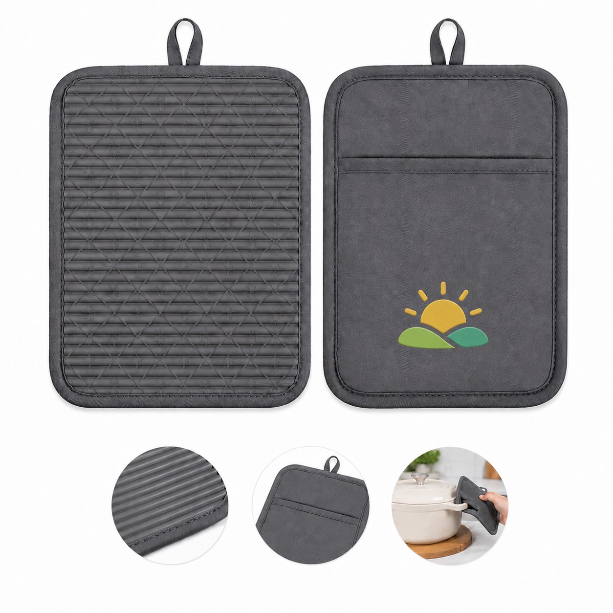 Ribbed Silicone Pot Holder With Pocket
