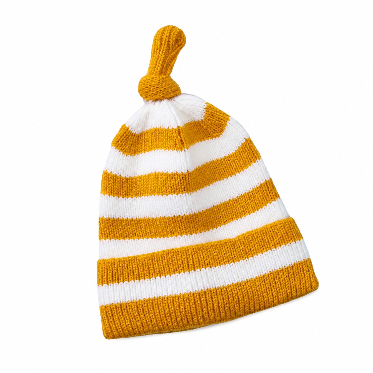 Polyester Striped Kids Knot Beanie — Mustard Yellow