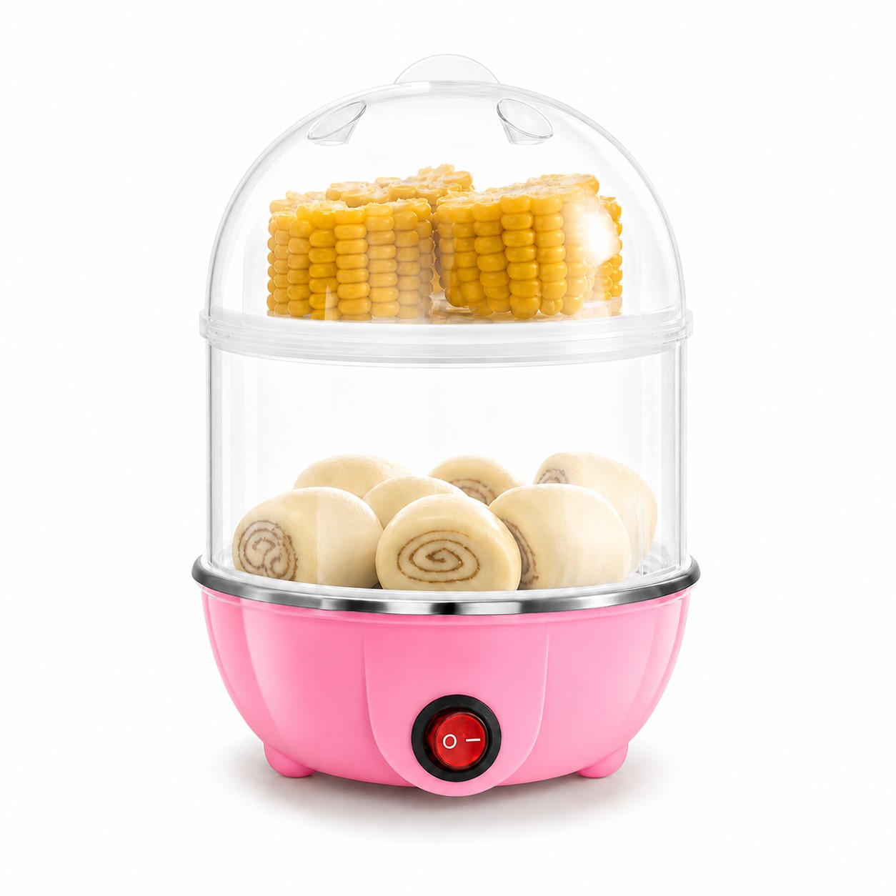Double Layer Plastic Egg Cooker — Pink