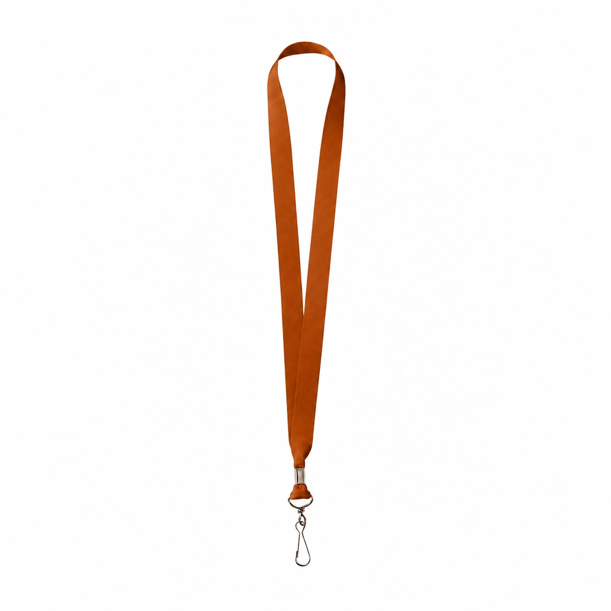 Metal Crimp Polyester Satin Lanyard — Copper Brown
