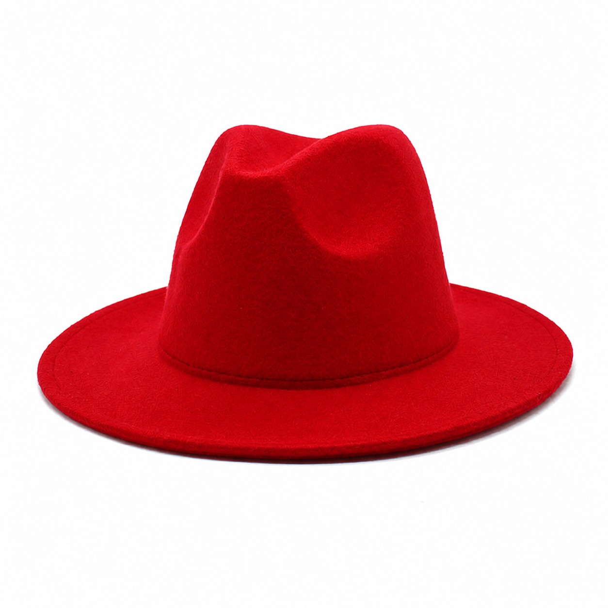 Polyester Wide Brim Fedora Hat — Red