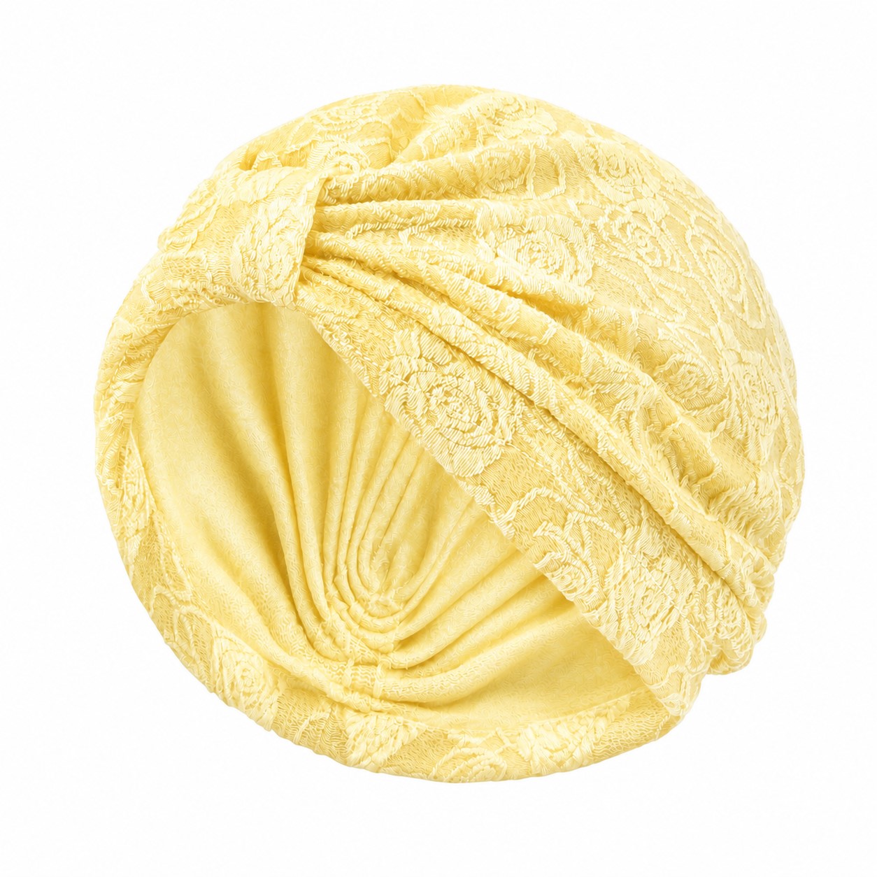 Jacquard Polyester Turban Headwrap Hat — Light Yellow