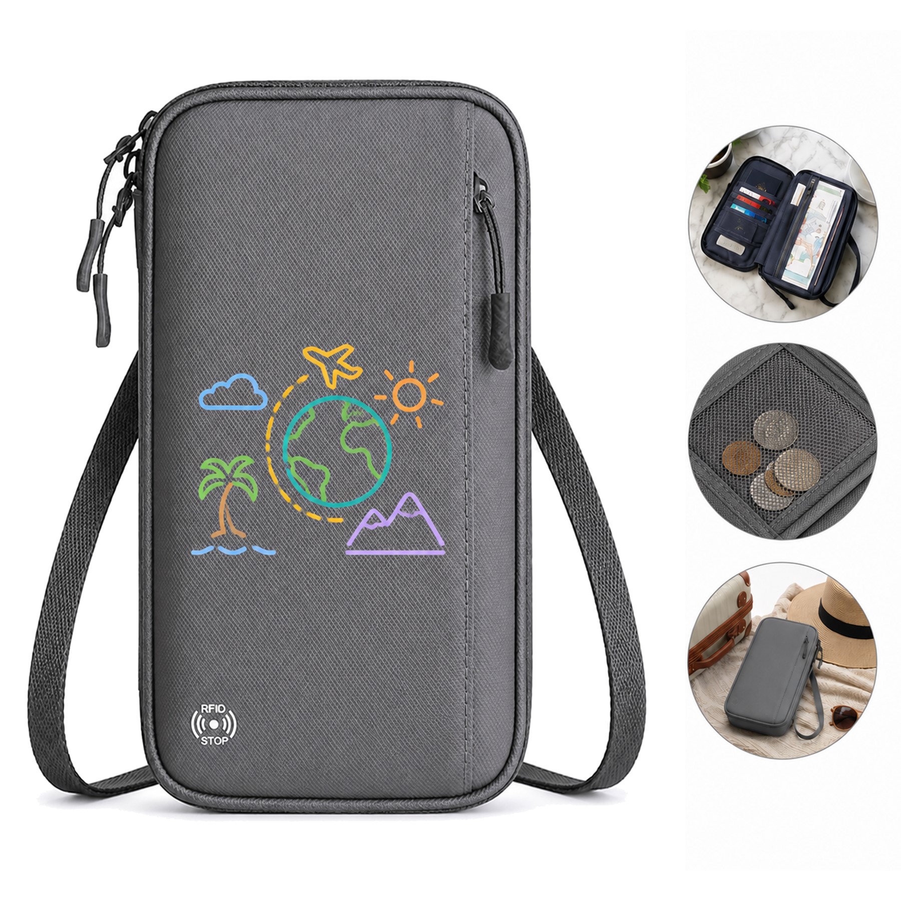 Oxford Fabric Zippered Passport Wallet