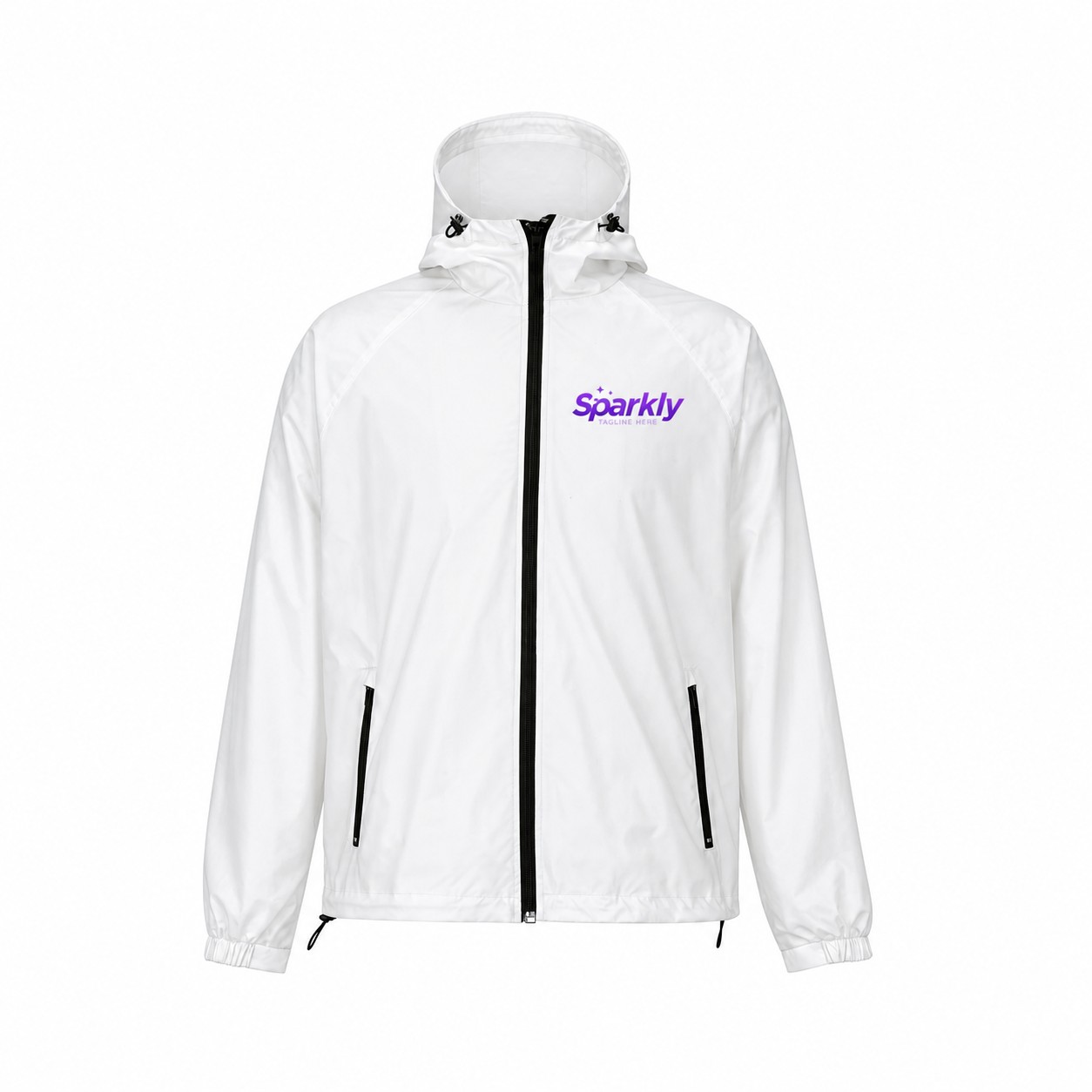 Lightweight Polyester Full-Zip Hooded Jacket — Clear White